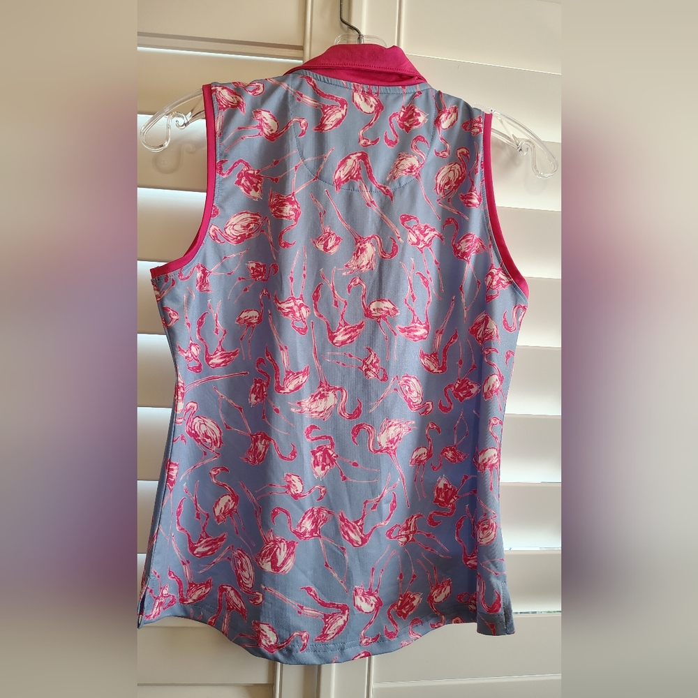 NEW Ana Clare Sleeveless Polo Top Women's Sz S Hot Pink 🦩 Flamingos $59 - Picture 6 of 6